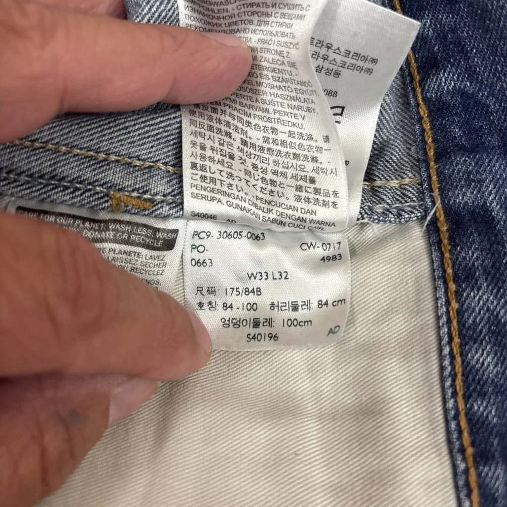 Levi's 606 Orange Tab Jeans Big E 33x32 Denim Straight Distressed Patched Knees